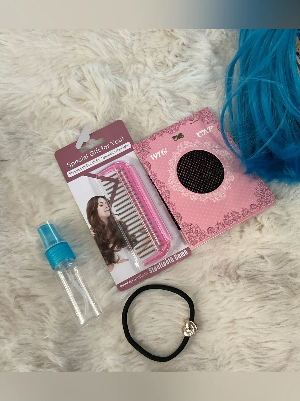 NWT vibrant blue cosplay wig, shoulder length with bangs, includes extras in pic